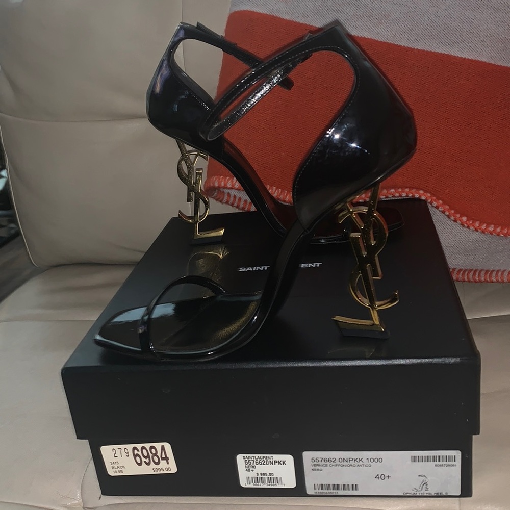 YSL OPYUM HEELS BLACK WITH GOLD YSL HEEL